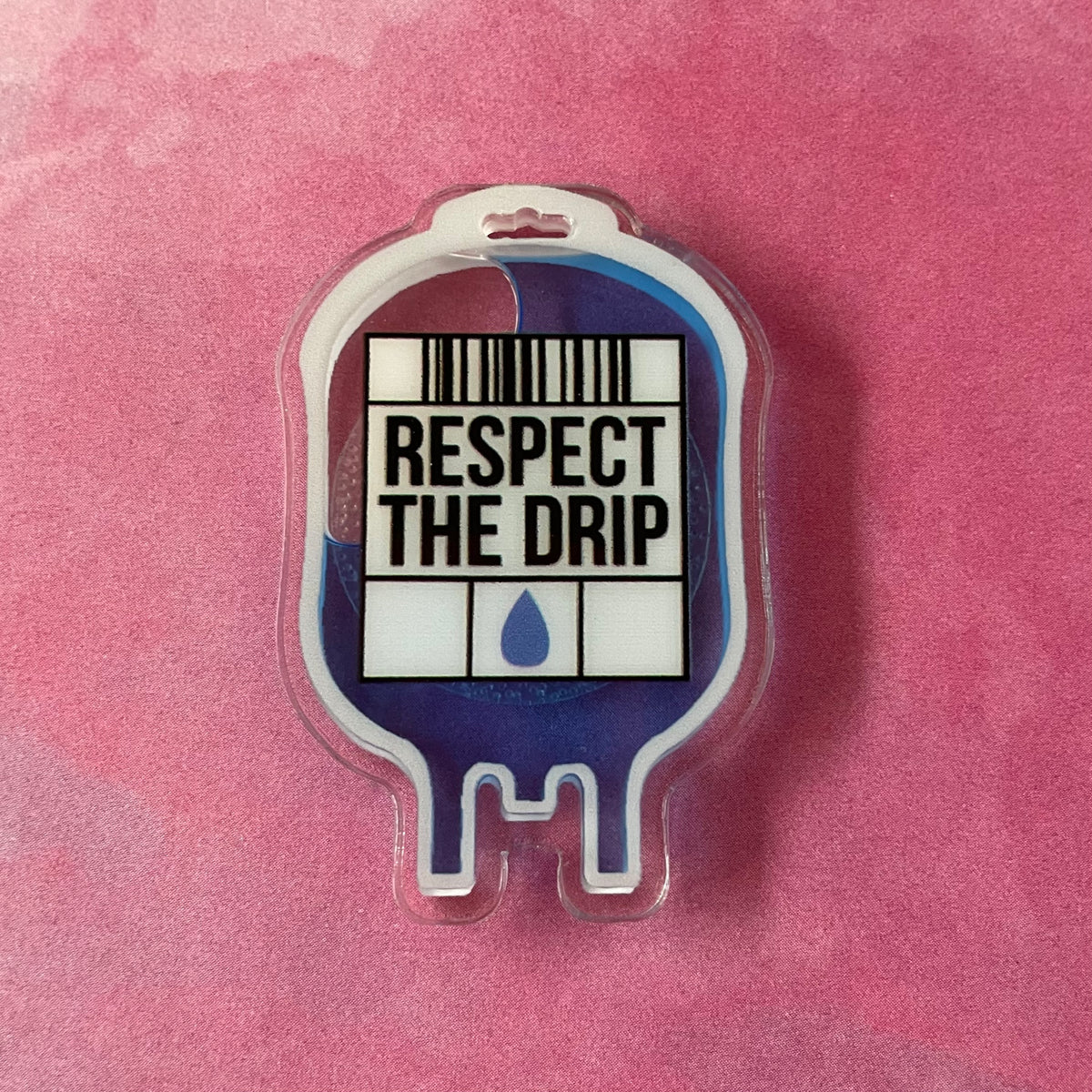 Respect the Drip IV Bag - Liquid Filled Swappable Badge Reel Design TOP