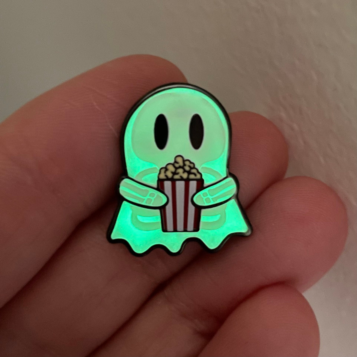 Ghosty Skeleton with Popcorn Pin - GLOWS IN THE DARK!