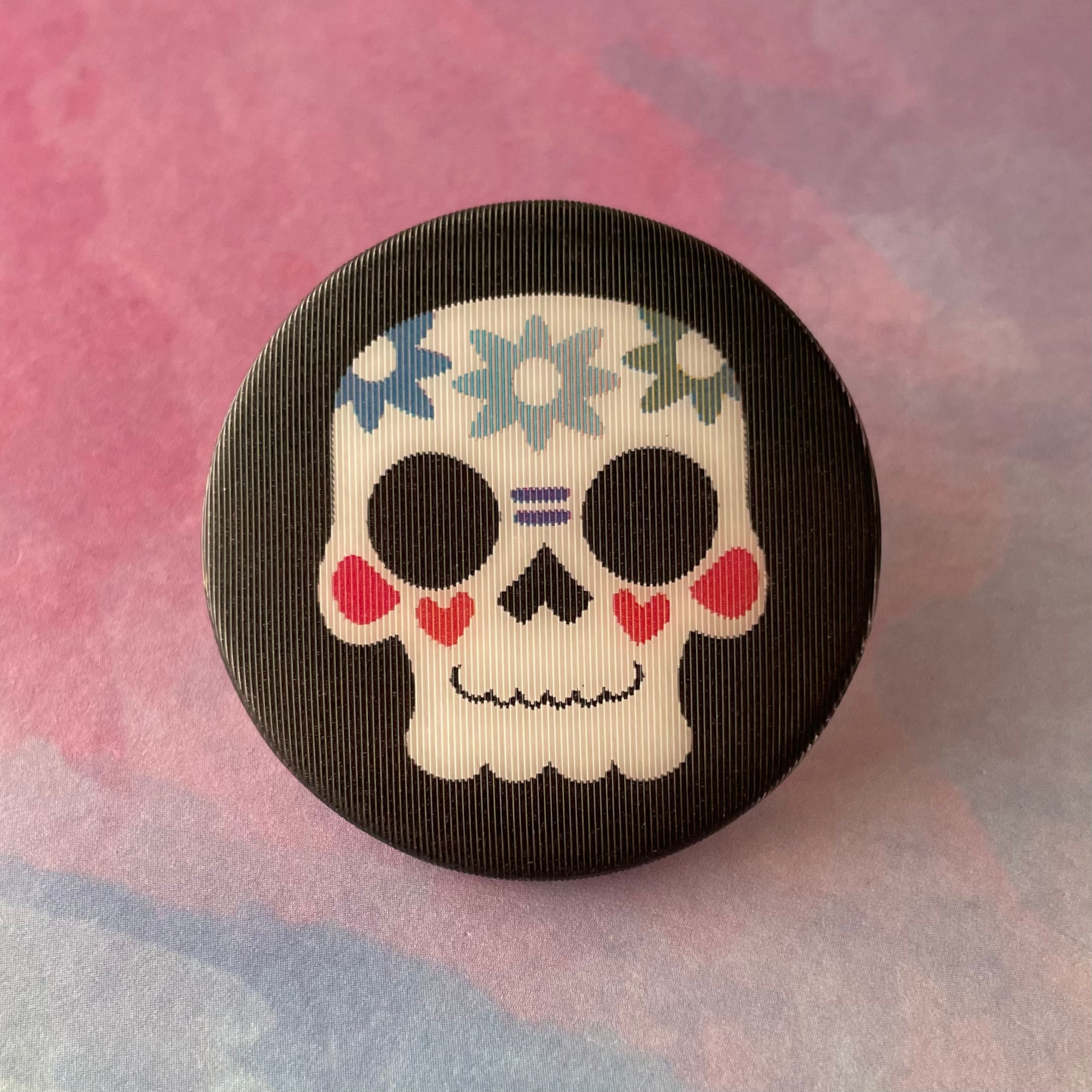 Retractable ID Badge Reel - Sugar Skull Cat With Purple Eyes – Jularoo  Designs