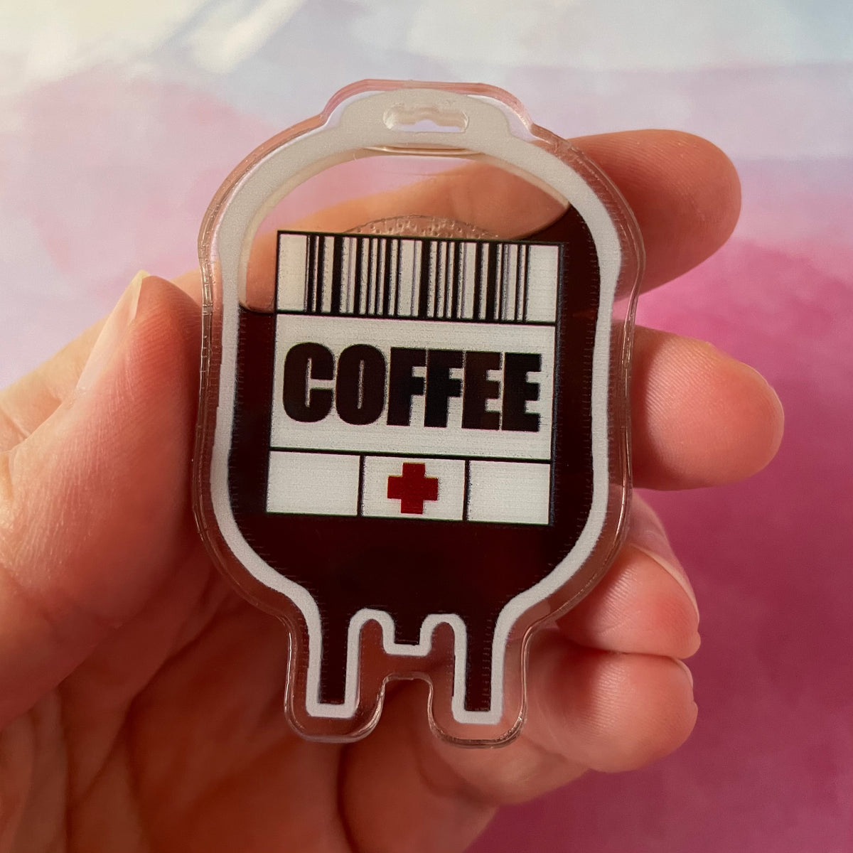 Coffee IV Bag - Liquid Filled Swappable Badge Reel Design TOP