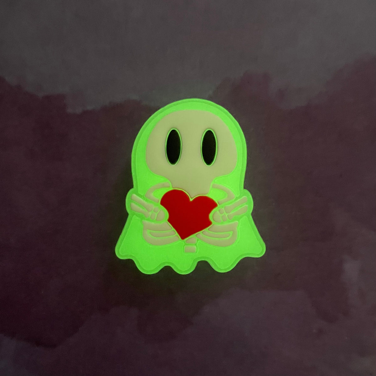 Ghosty Skeleton with Heart PVC Shoe Charm - GLOWS IN THE DARK!