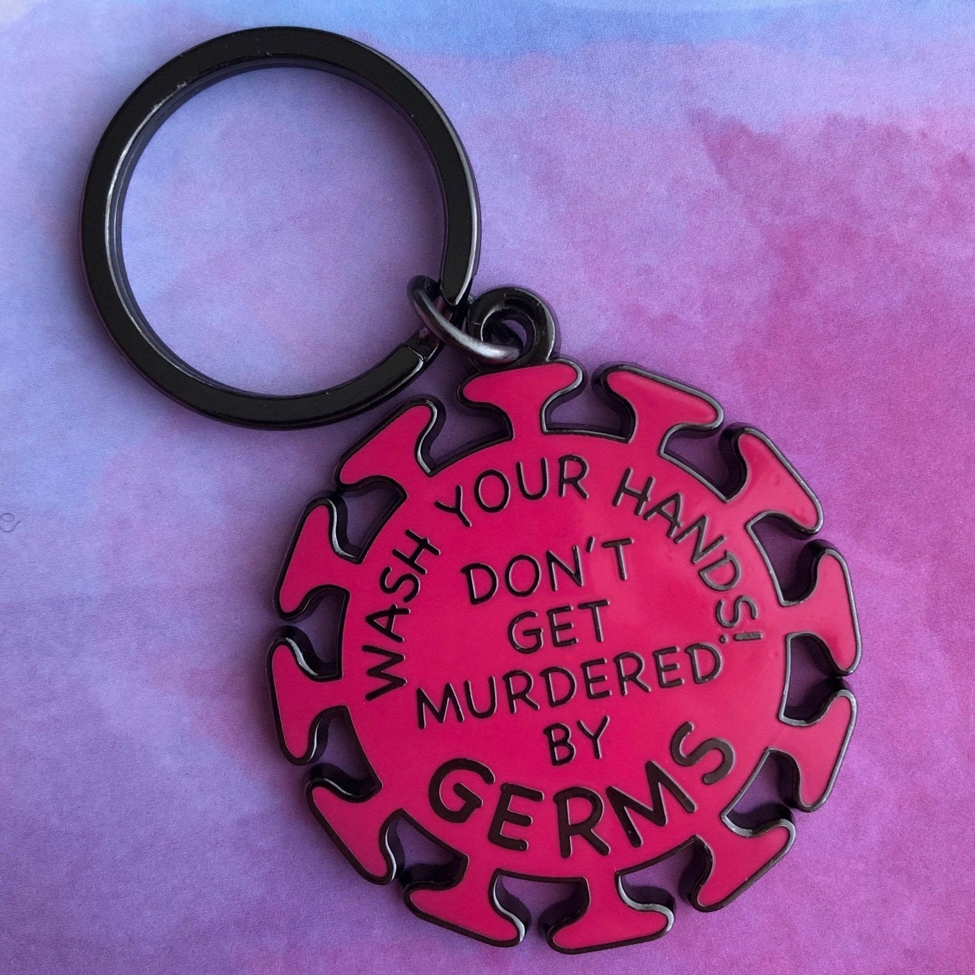 Don't Get Murdered By Germs Keychain - H1N1 Edition - Rad Girl Creations