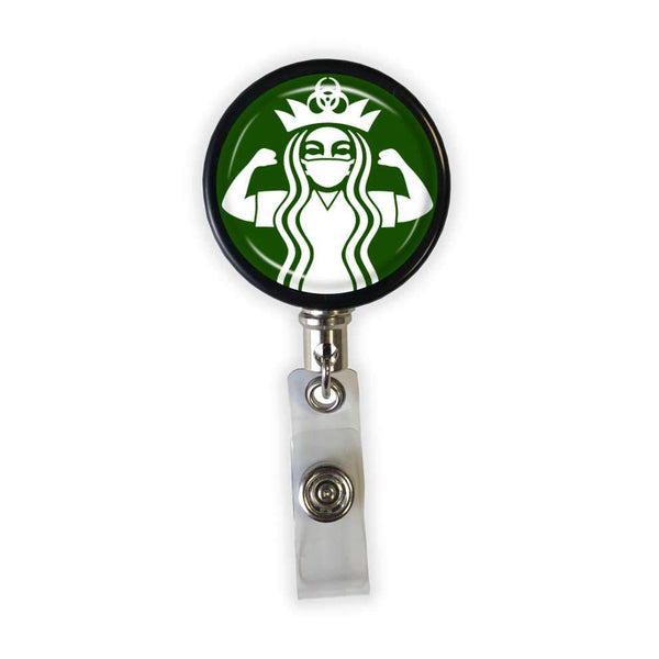 Coffee Drug ID Badge Reel • Coffee Espresso Badge Holder • Swapfinity Slide Clip / Black