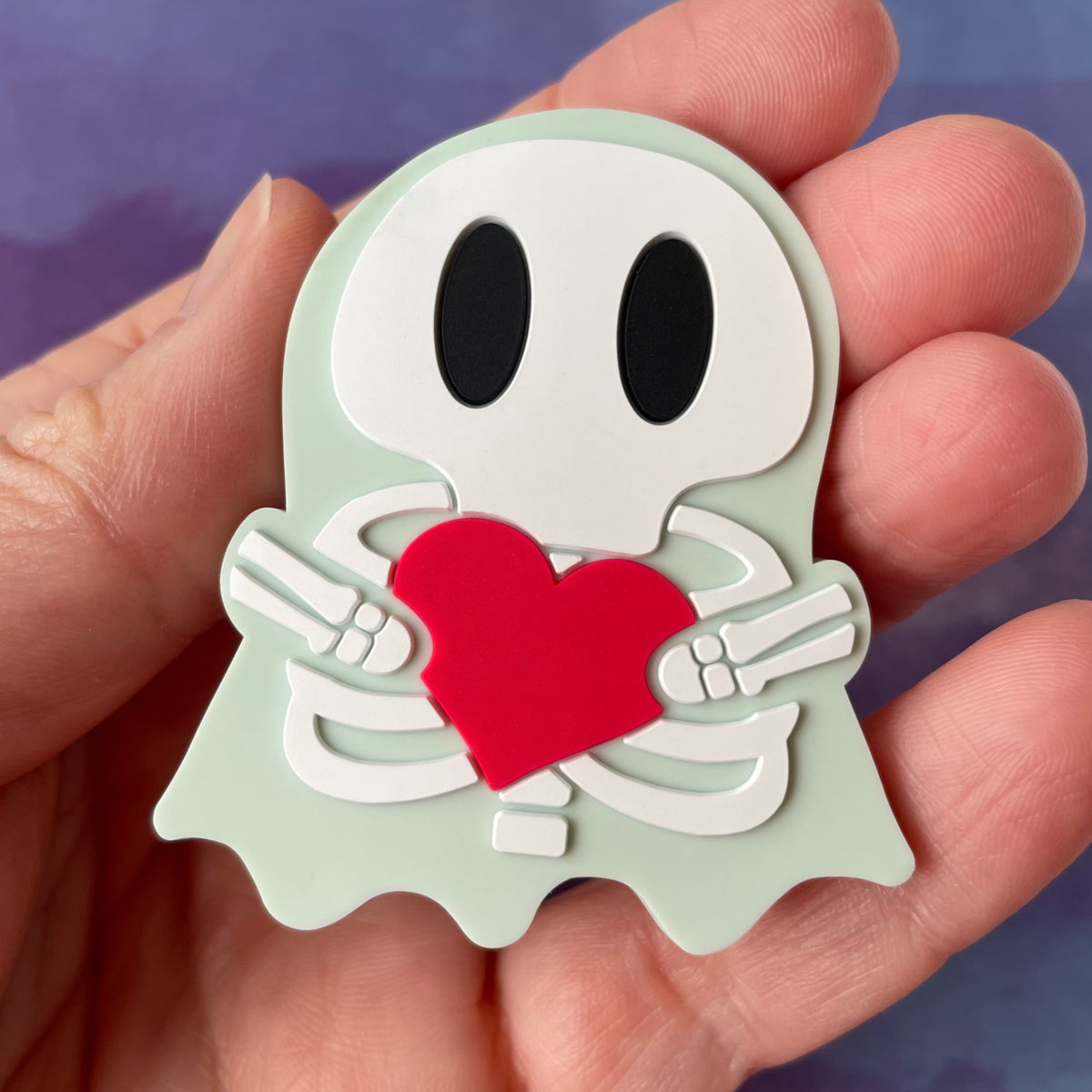 Ghosty Skeleton with Heart - Glow-in-the-Dark PVC Swappable Badge Reel Design TOP