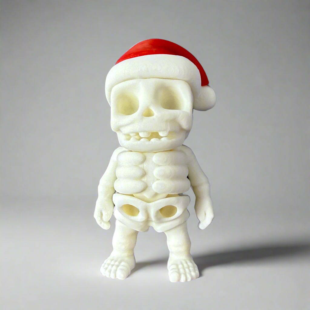 Tiny Skeleton 3D Printed Figure - Santa Hat