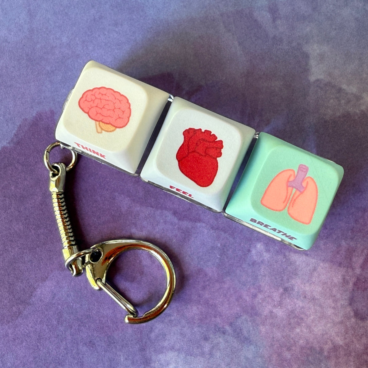Think, Feel, Breathe Anatomy Three Keycap Clicky Keychain