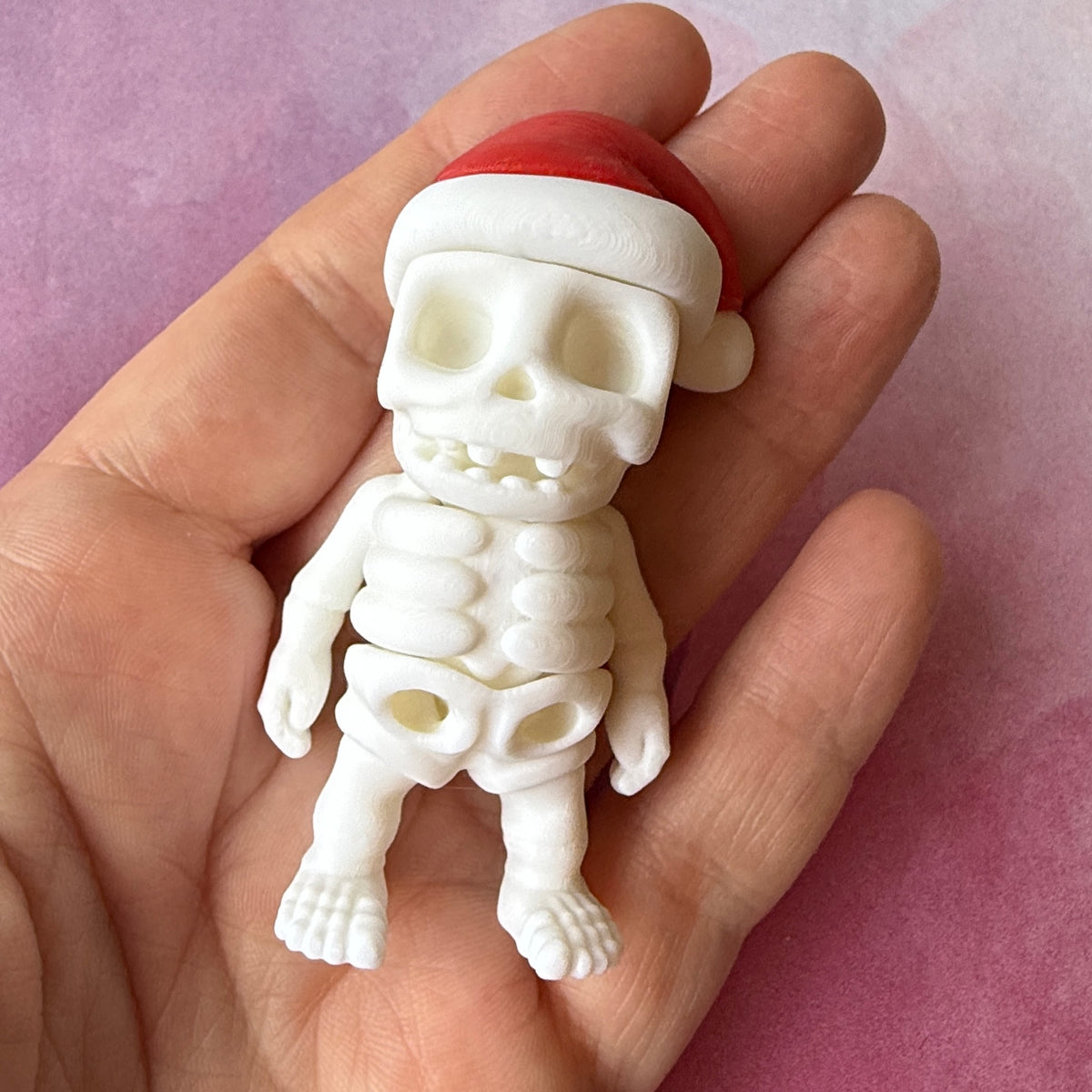 Tiny Skeleton 3D Printed Figure - Santa Hat