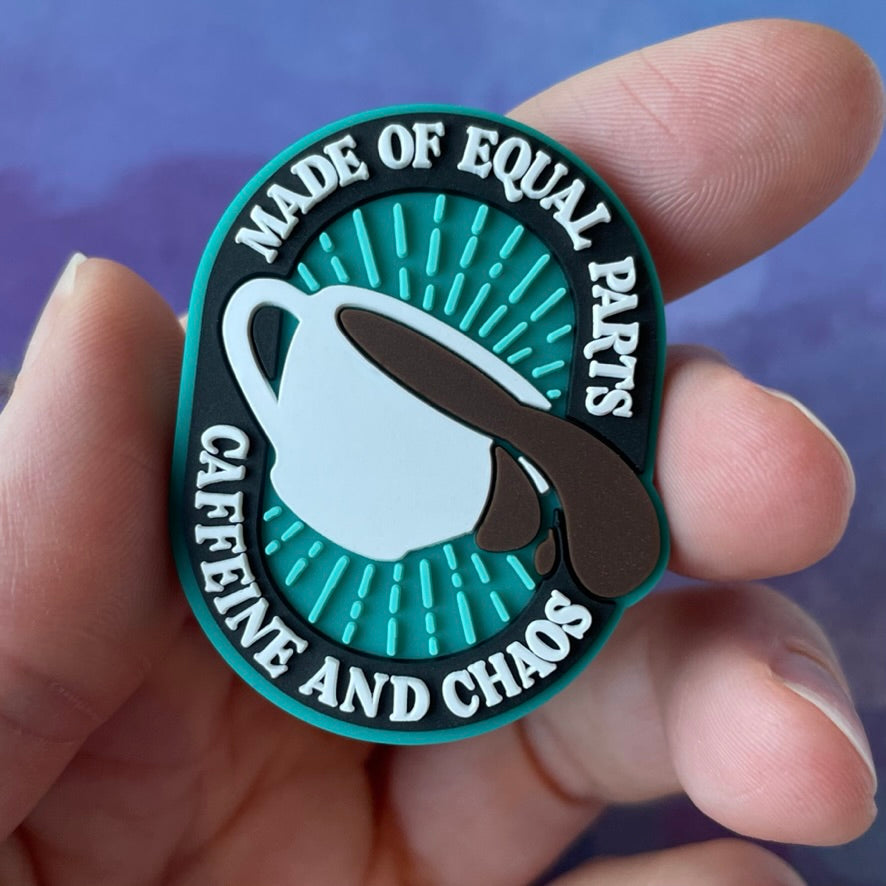 Caffeine and Chaos - PVC Swappable Badge Reel Design Top - Rad Girl Creations - Medical Badge Reel