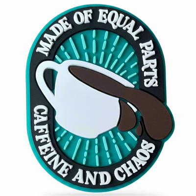 Caffeine and Chaos - PVC Swappable Badge Design TOP