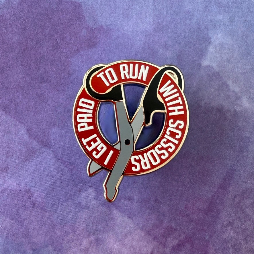 I Run With Scissors Pin - Red