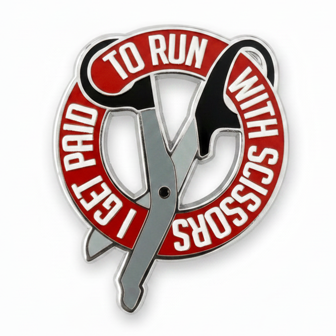 I Run With Scissors Pin - Red