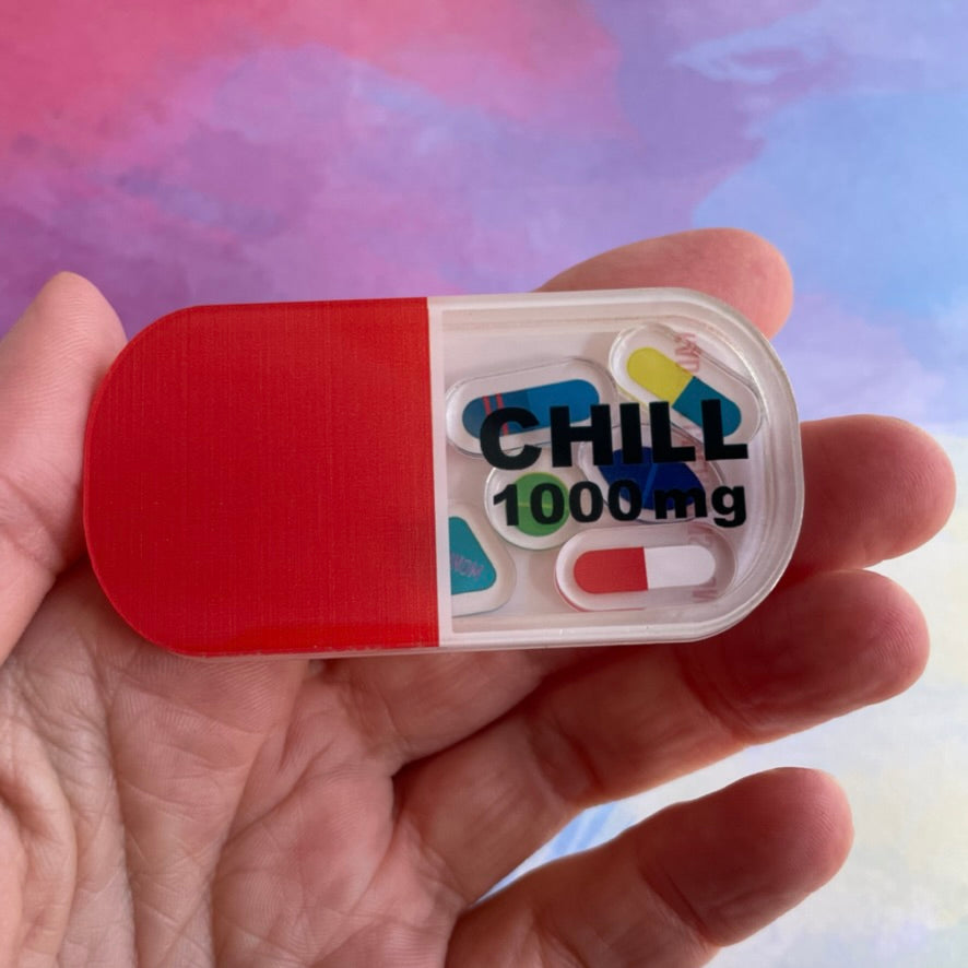1000mg of Chill Pill - Shaker Swappable Badge Reel Design TOP- Rad Girl  Creations - Medical Badge Reel