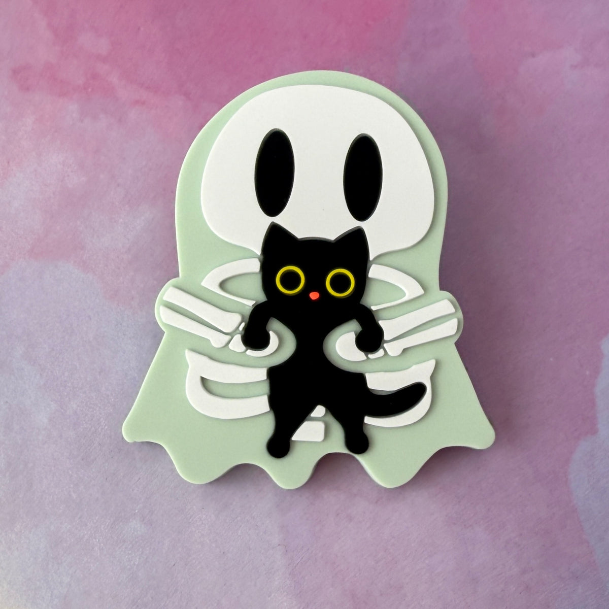 Ghosty Skeleton with Black Cat - Glow-in-the-Dark PVC Swappable Badge Reel Design TOP