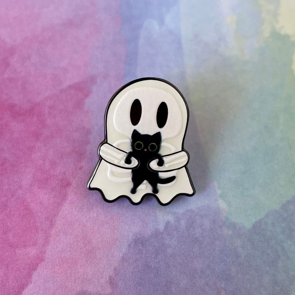 Ghosty Skeleton with Black Cat Pin