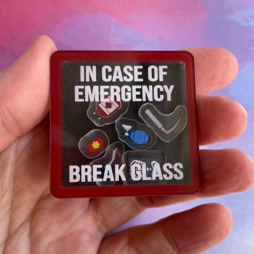 In Case of Emergency - Shaker Swappable Badge Reel Design TOP