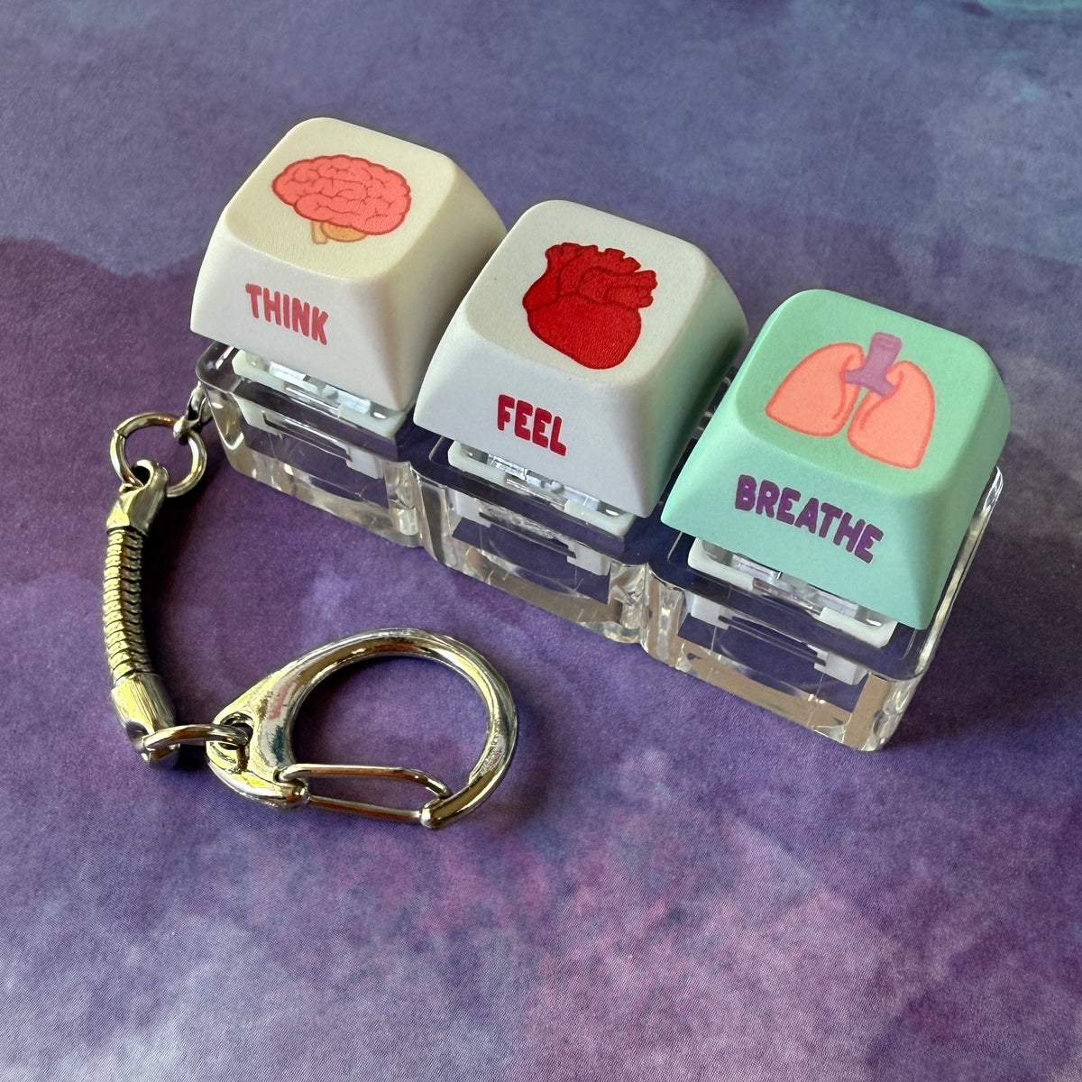 Think, Feel, Breathe Anatomy Three Keycap Clicky Keychain