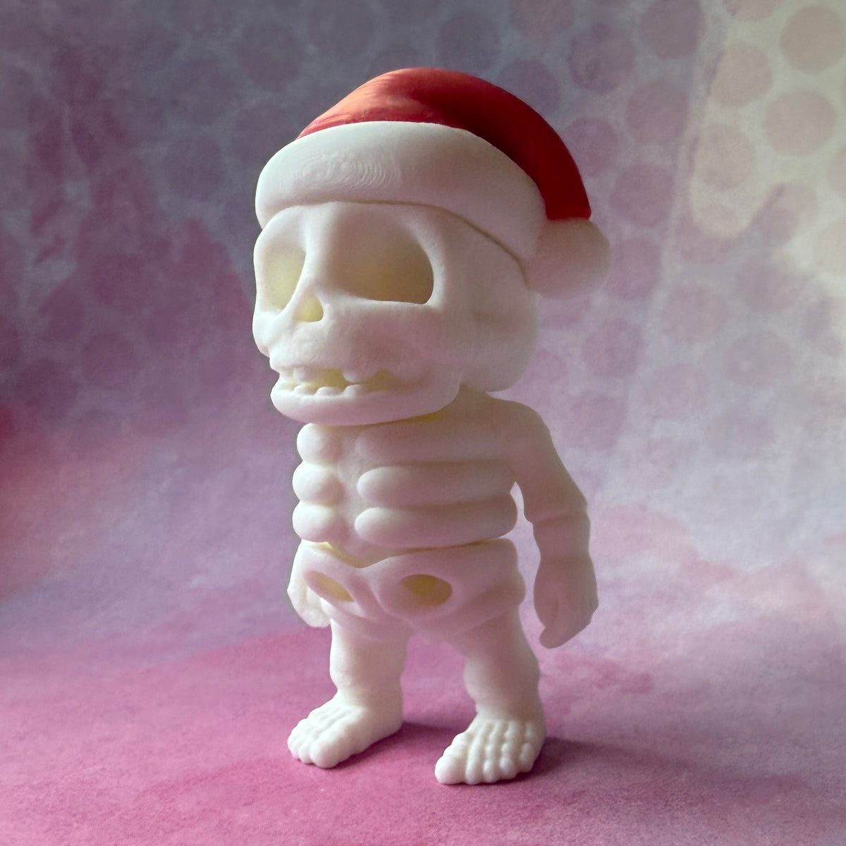 Tiny Skeleton 3D Printed Figure - Santa Hat