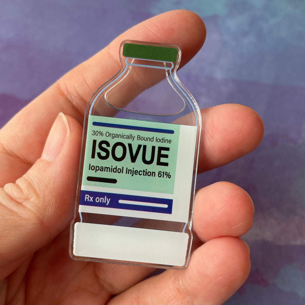 Isovue Bottle - Liquid Filled Swappable Badge Reel Design TOP