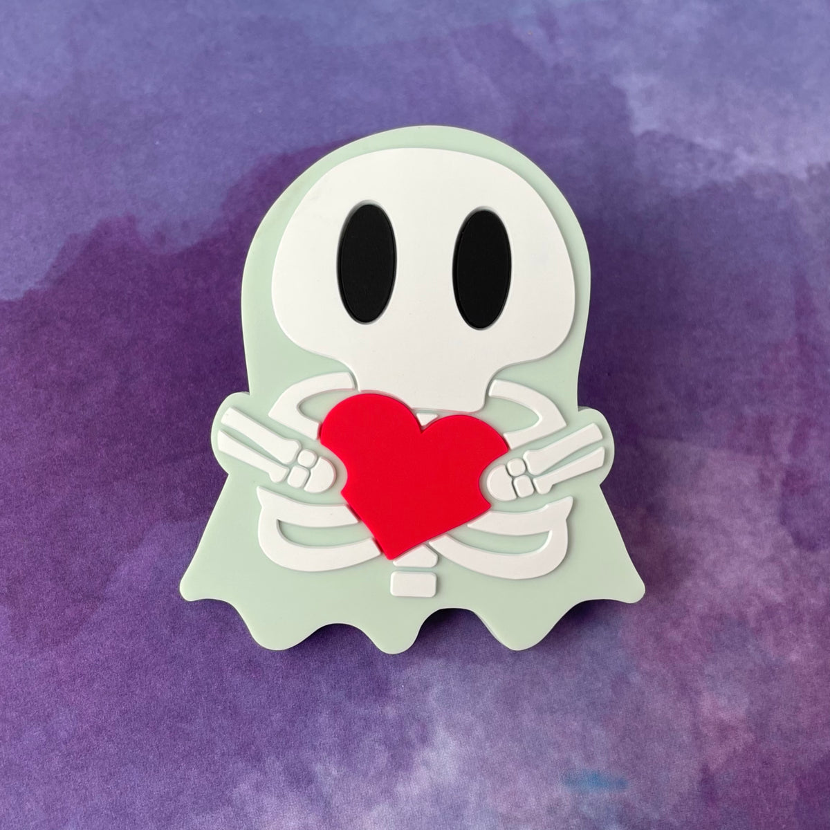Ghosty Skeleton with Heart - Glow-in-the-Dark PVC Swappable Badge Reel Design TOP