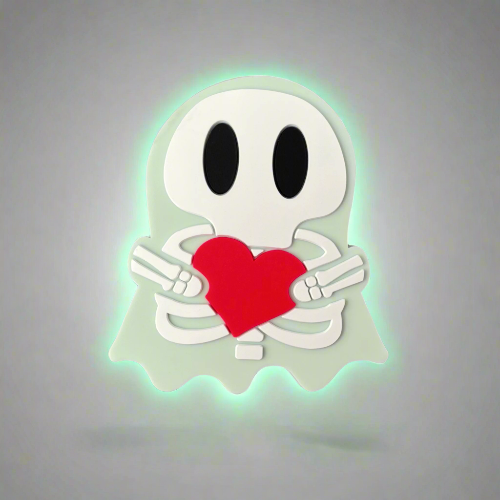 Ghosty Skeleton with Heart - Glow-in-the-Dark PVC Swappable Badge Design TOP