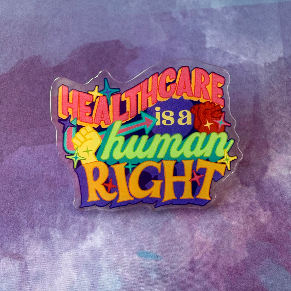 Healthcare is a Human Right - Acrylic Swappable Badge Reel Design TOP