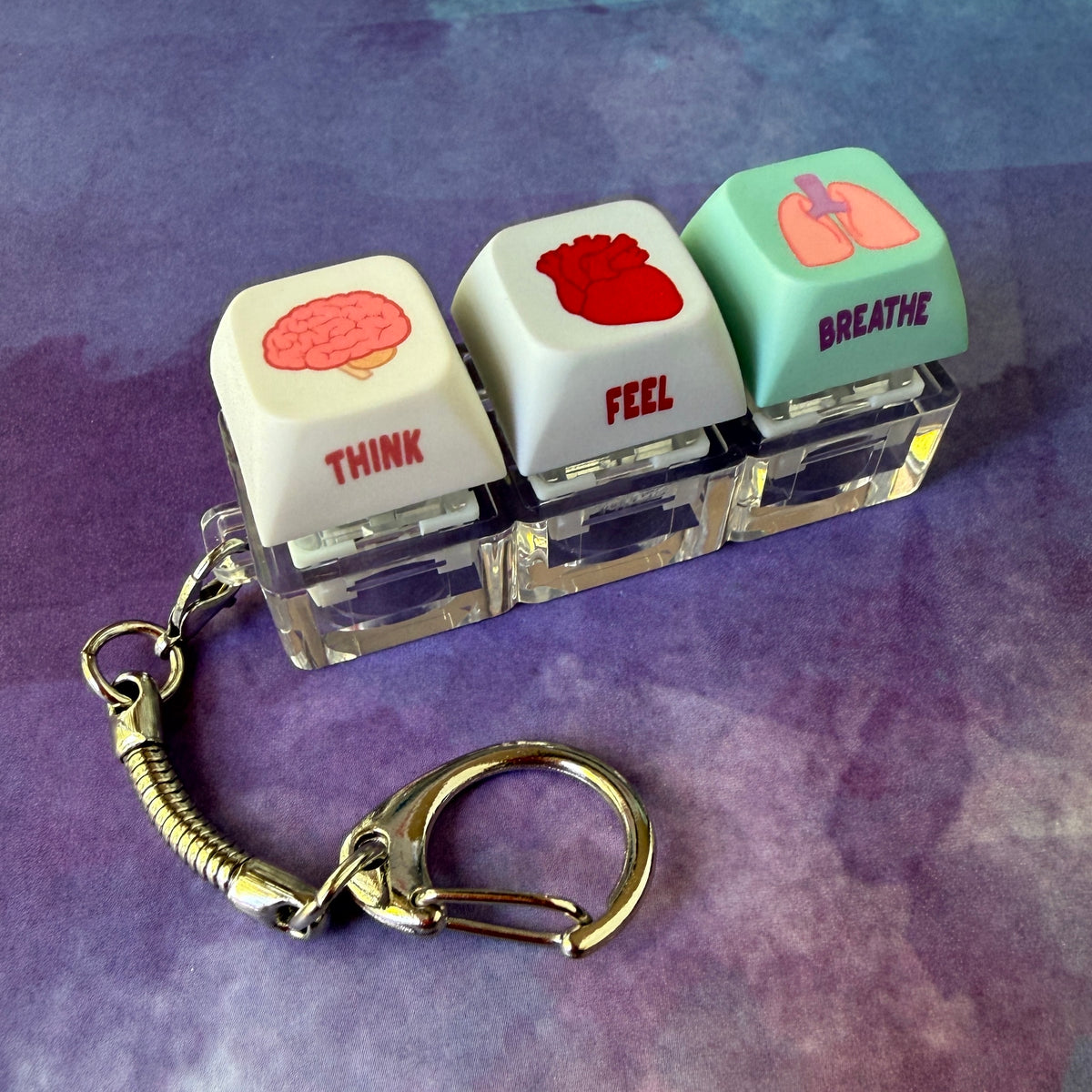 Think, Feel, Breathe Anatomy Three Keycap Clicky Keychain