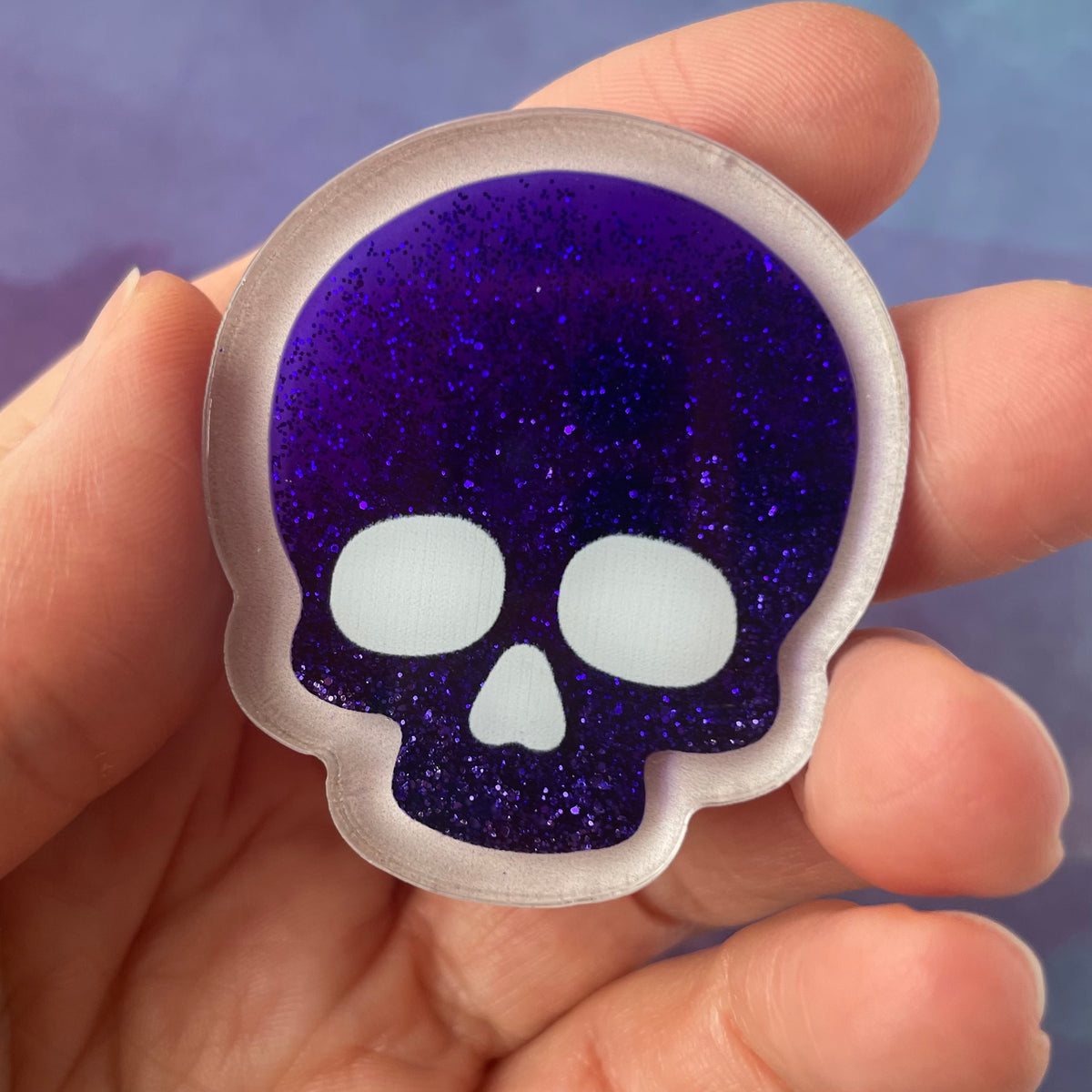 Glitter Skull - Liquid Filled Swappable Badge Reel Design TOP