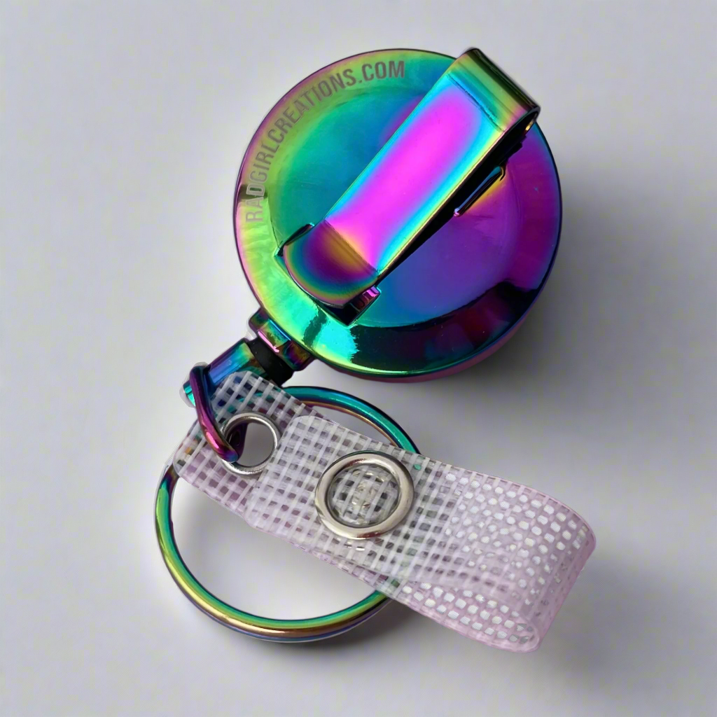 Rainbow Anodized Metal Badge Reel - Slide Clip BASE