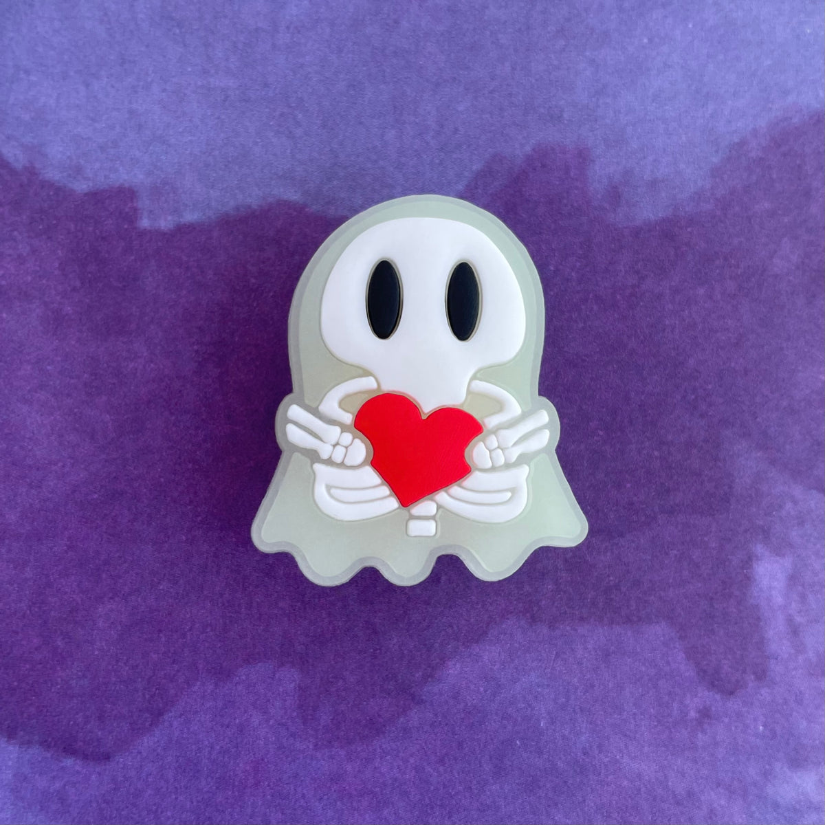 Ghosty Skeleton with Heart PVC Charm - GLOWS IN THE DARK!