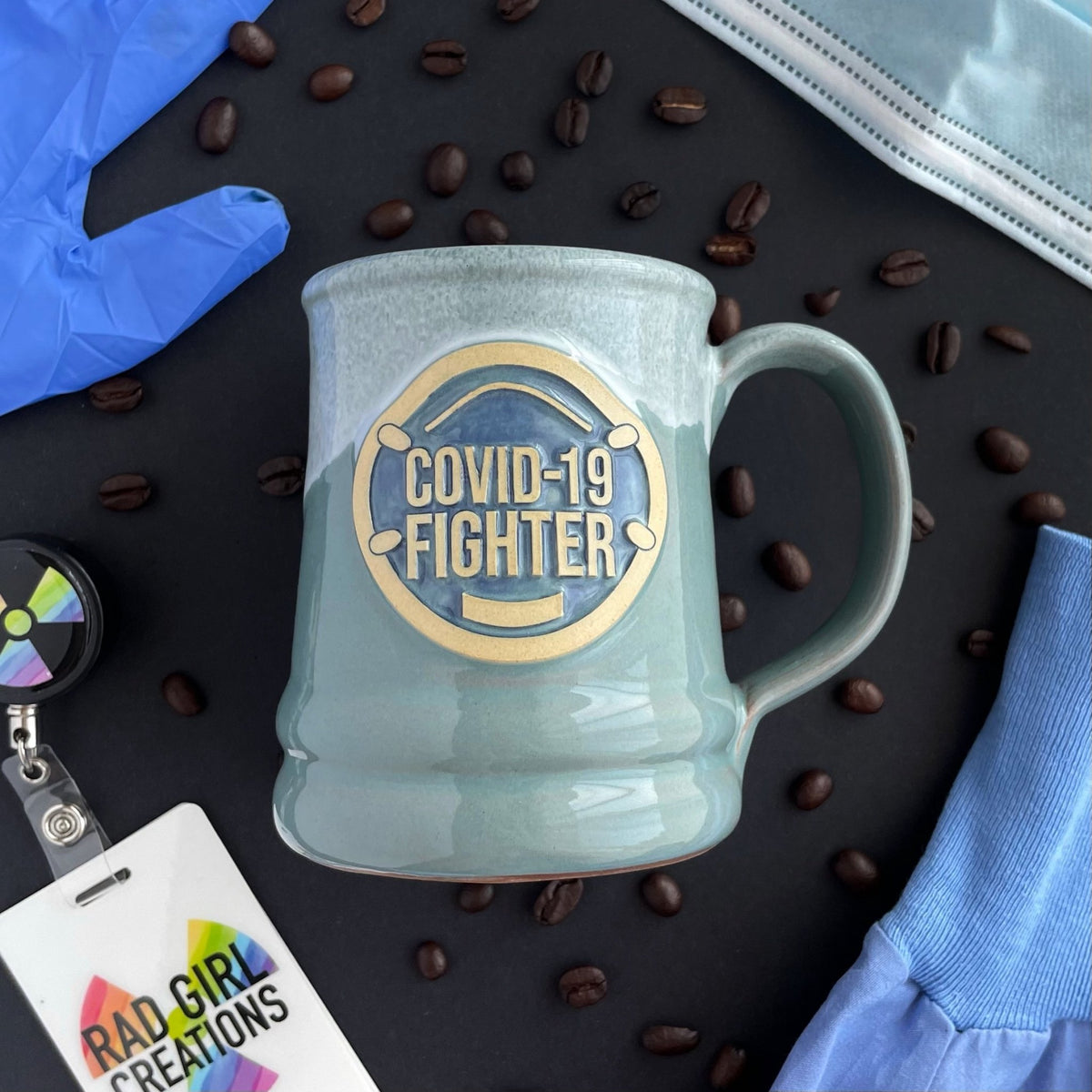 COVID-19 Fighter Handcrafted Pottery Mug - Rad Girl Creations