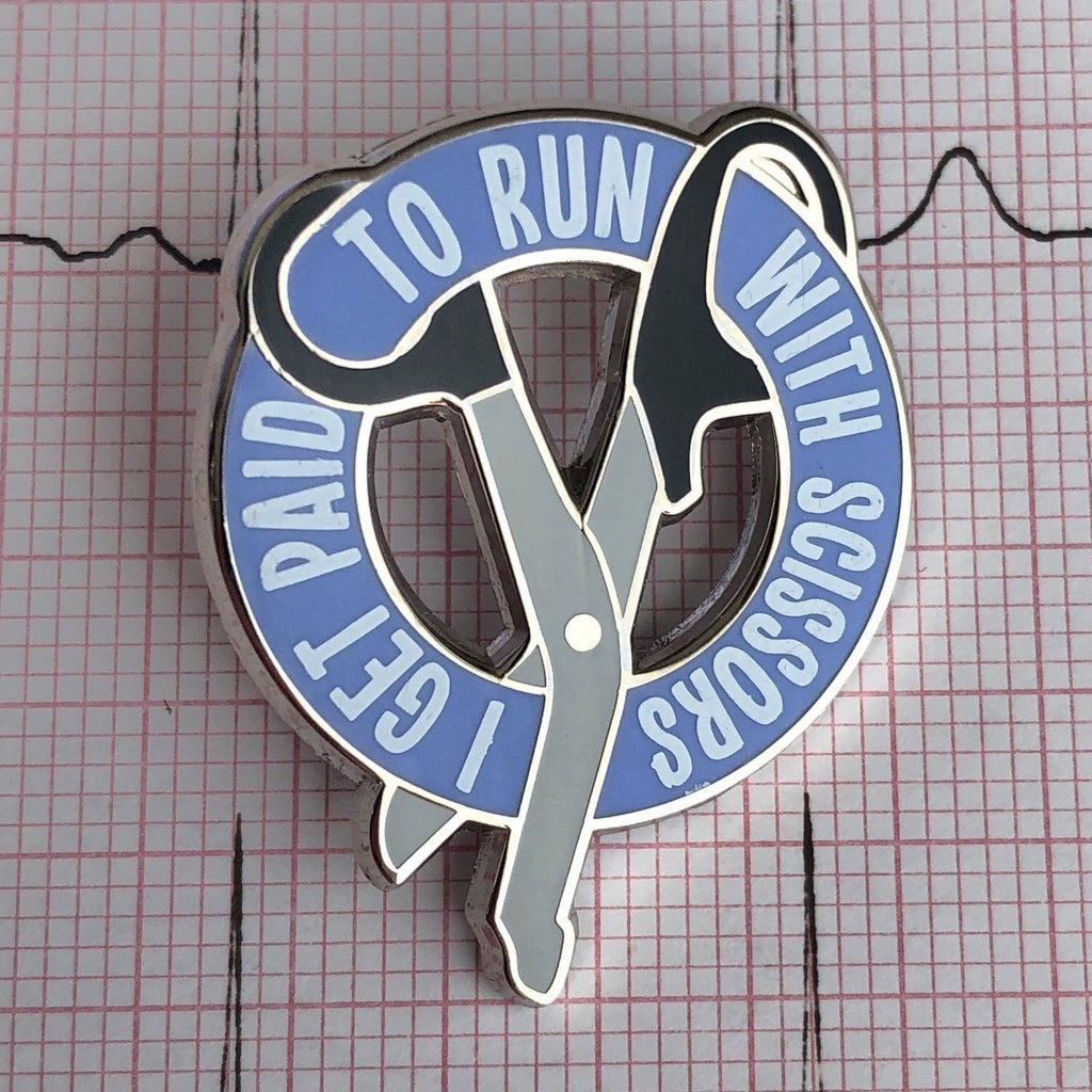 I Run With Scissors Badge Reel